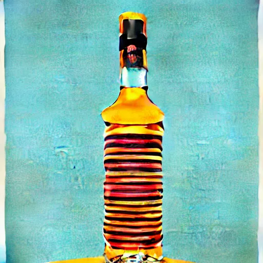 Prompt: whiskey bottle by shusei nagaoka, kaws, david rudnick, airbrush on canvas, pastell colours, cell shaded, 8 k