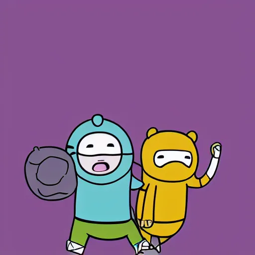 Image similar to finn and jake from adventure time, still frame cartoon