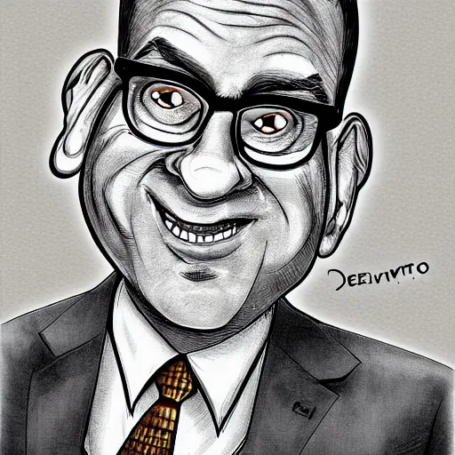 Prompt: caricature of denny devito, professional, digital art, silly