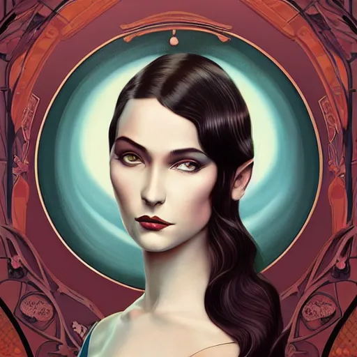 Image similar to an art nouveau, ( streamline moderne ), multi - racial portrait in the style of anna dittmann and charlie bowater and chanthara. very large, clear, expressive, and intelligent eyes. centered, ultrasharp focus, dramatic lighting, photorealistic digital matte painting, intricate symmetrical ultra detailed background.