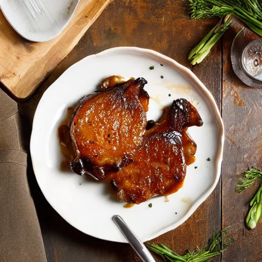 Prompt: caramelized pork chops, professional food photography