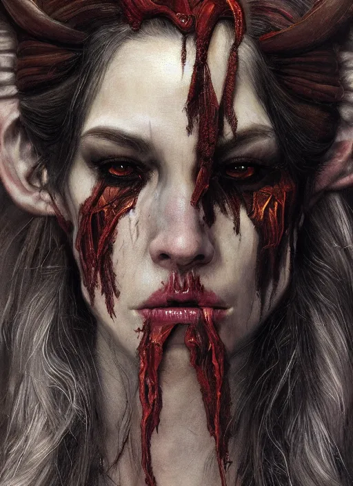 Prompt: half demon half human intricate skin hairy costume, elegant, peaceful, full body, horns, hyper realistic, extremely detailed, dnd character art portrait, fantasy art, intricate fantasy painting, dramatic lighting, vivid colors, deviant art, artstation, by edgar maxence and caravaggio and michael whelan and delacroix.