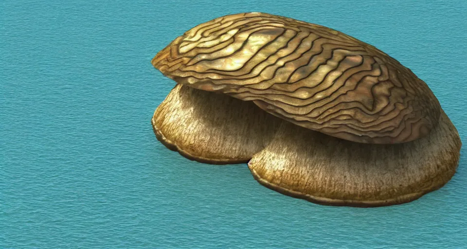 Prompt: giant abalone - shaped seashell house in the ocean, cell shaded, concept art, 3 d