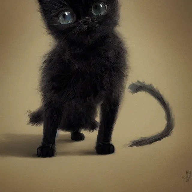 Image similar to a beautiful painting of a cute black kitten. character design by cory loftis, fenghua zhong, ryohei hase, ismail inceoglu and ruan jia. artstation, volumetric light, detailed, rendered in octane