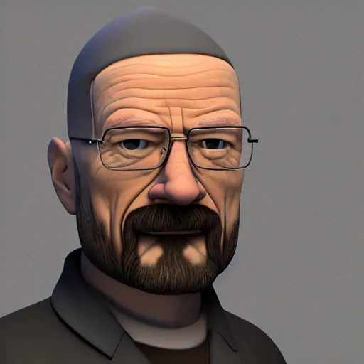 Prompt: Walter White as a character in a Pixar movie, blender render