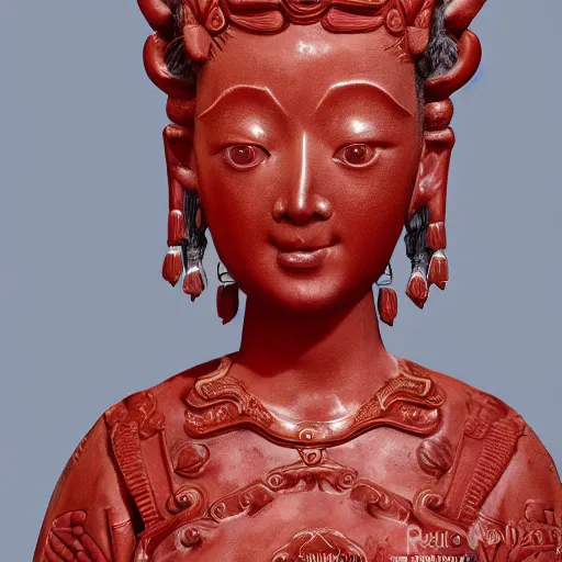 Image similar to museum princess portrait statue monument made from chinese porcelain brush face hand painted with iron red dragons full - length very very detailed by rutkowski symmetrical well proportioned