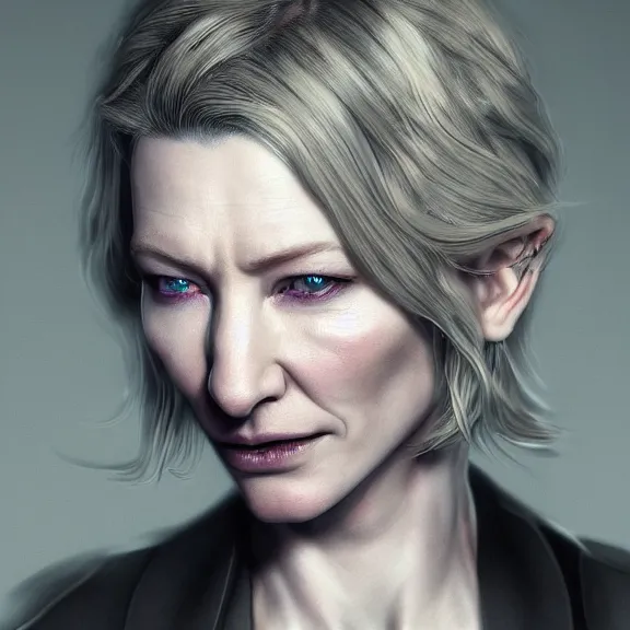 Image similar to a centered symmetrical portrait of cate blanchett as a demon, hyper detailed, facial texture, cinematic light, octane render, artstation