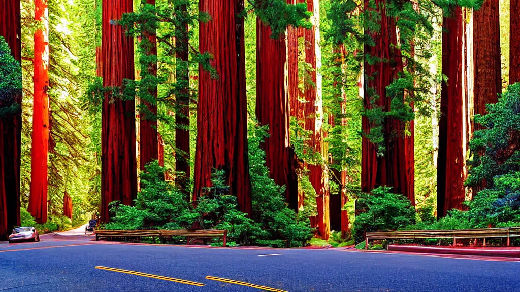 Image similar to Market Street lined with Redwood Trees by bruce mccall; City in Harmony with Nature; Location: San Francisco, California; Redwoods by Neil Burnell