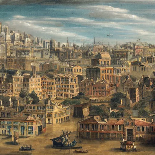 Image similar to 1 8 th - century city with flying buildings