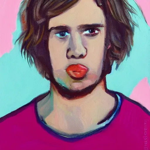 Image similar to portrait of 2 0 year old white man with big pink lips, messy medium length hair