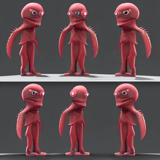 Prompt: “Red skinned squid faced humanoid alien in the style of Star wars. 3D blender render”