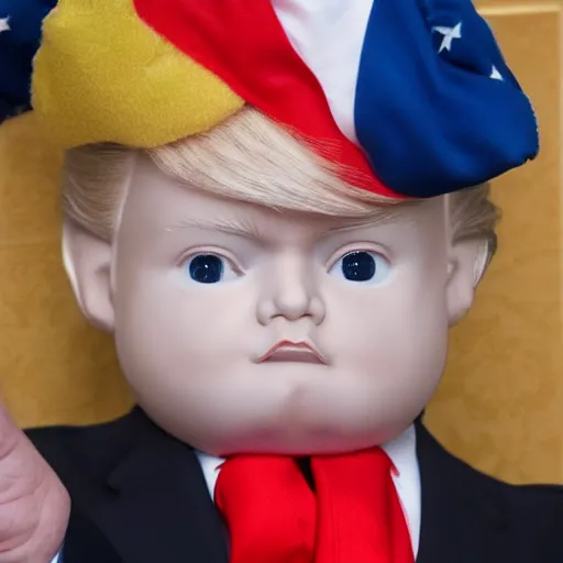 Image similar to donald trump dressed as a baby, hyper realistic, 4k