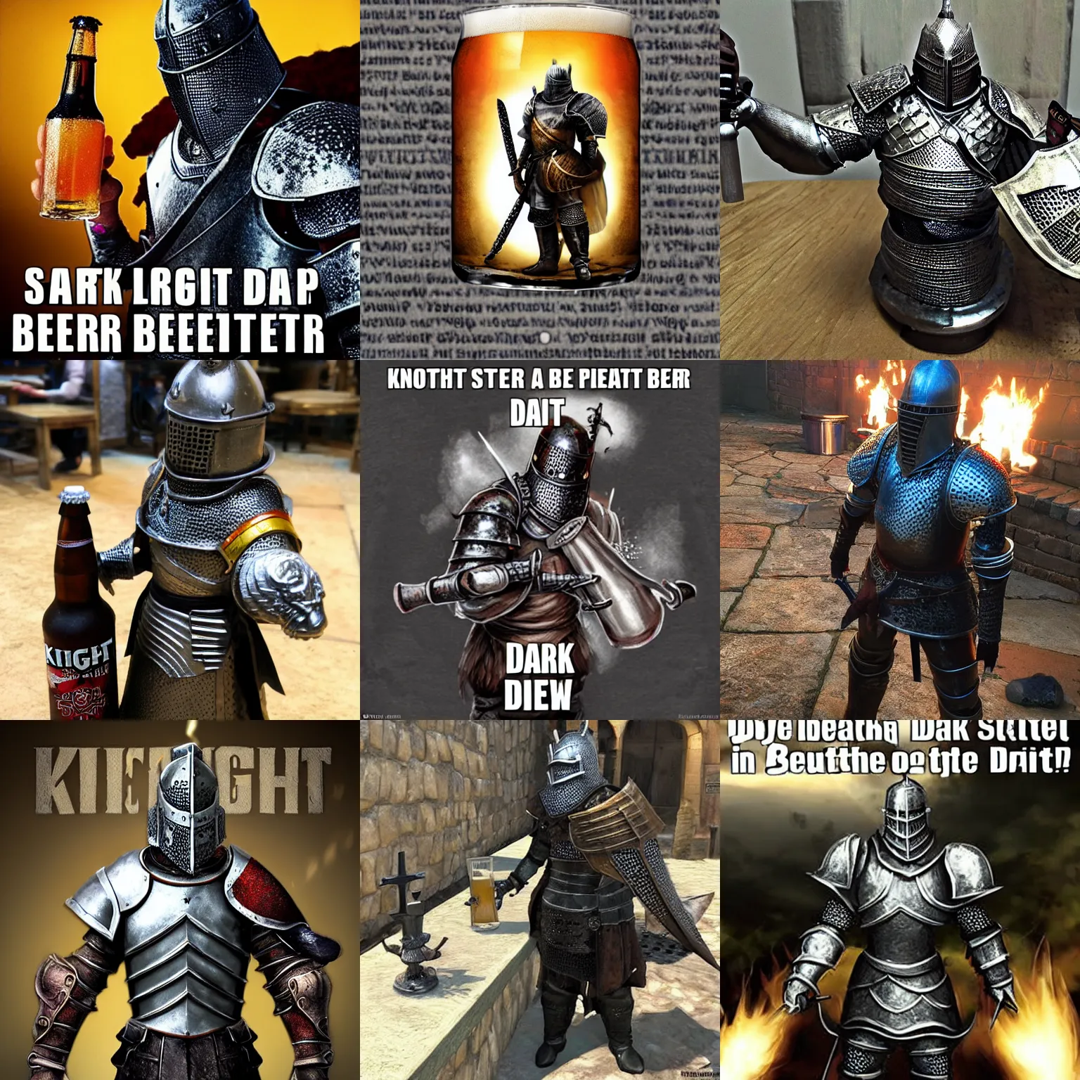 Prompt: knight drinks beer in the style of dark souls