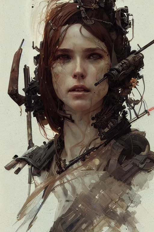 Image similar to A full portrait of a beautiful post apocalyptic offworld huntress, intricate, elegant, highly detailed, digital painting, artstation, concept art, smooth, sharp focus, illustration, art by Krenz Cushart and Artem Demura and alphonse mucha