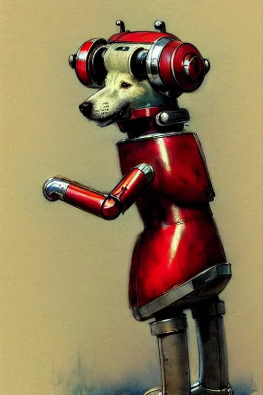 Image similar to adventurer ( ( ( ( ( 1 9 5 0 s retro future android robot dog. muted colors. ) ) ) ) ) by jean baptiste monge!!!!!!!!!!!!!!!!!!!!!!!!! chrome red