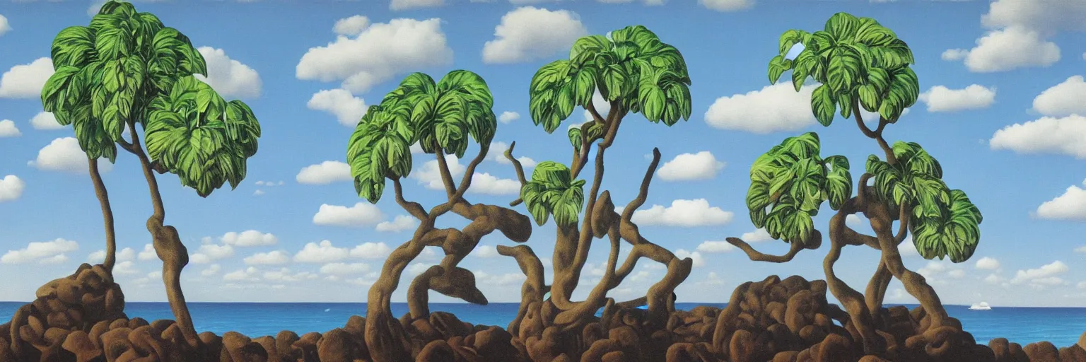 Prompt: hawaii oil painting magritte