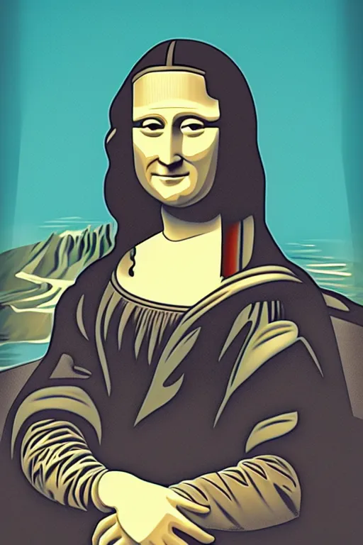 Image similar to cubist mona lisa cutout digital illustration cartoon colorful beeple