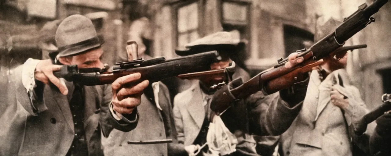 Image similar to 1 9 2 0's gangster shooting with a tommy gun made of spaghetti, canon 5 0 mm, high detailed face, facial expression, cinematic lighting, photography, retro, film, kodachrome