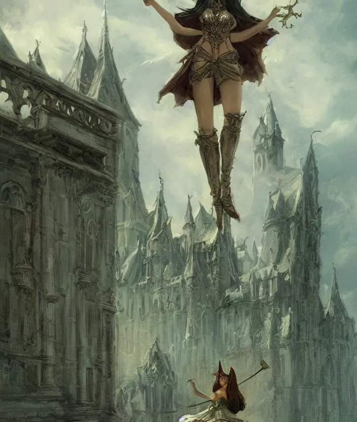 Image similar to Fantasy concept art of a witch girl standing on a palace room by William-Adolphe Bouguerea, highly detailded