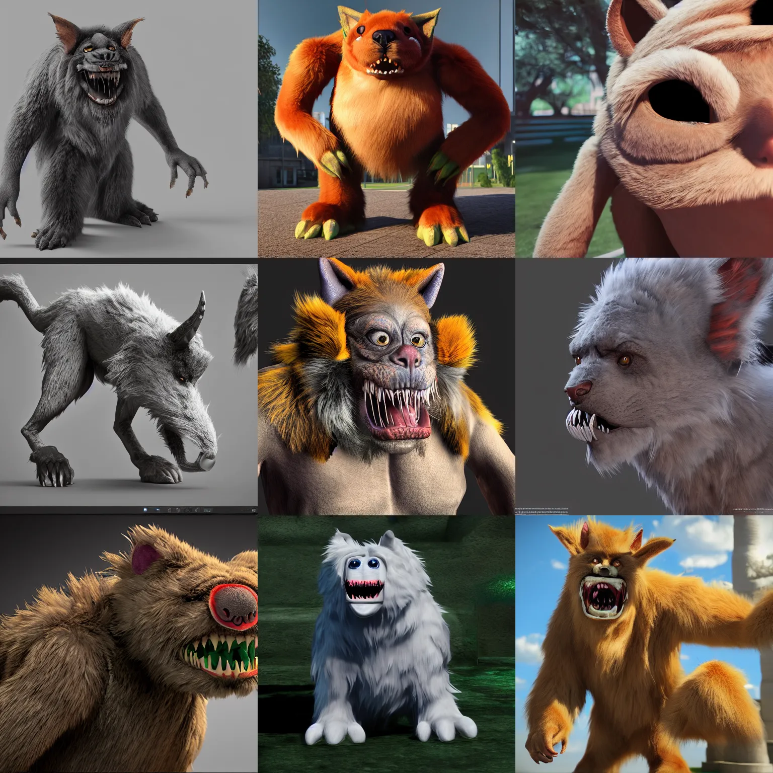 Image similar to furry friendly monster, photorealistic, colored, unreal engine, vray, 5 5 mm