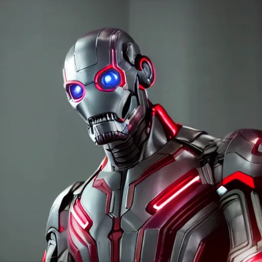 Prompt: still photo of marvel ultron on thanos, highly detailed, photorealistic portrait, bright studio setting, studio lighting, crisp quality and light reflections, unreal engine 5 quality render