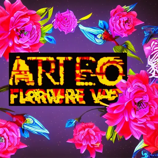 Image similar to flowers, retrowave epic art, trending on art station