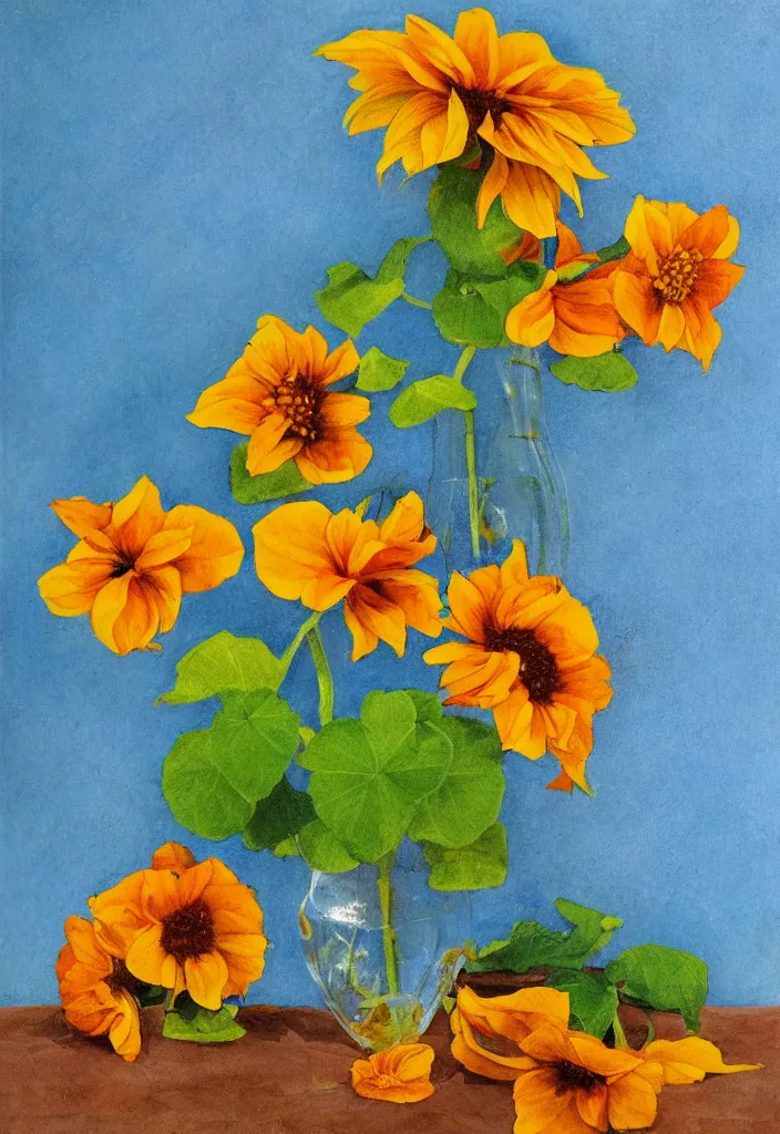 Image similar to contest winner, fine - artwork about sunflower and nasturtiums