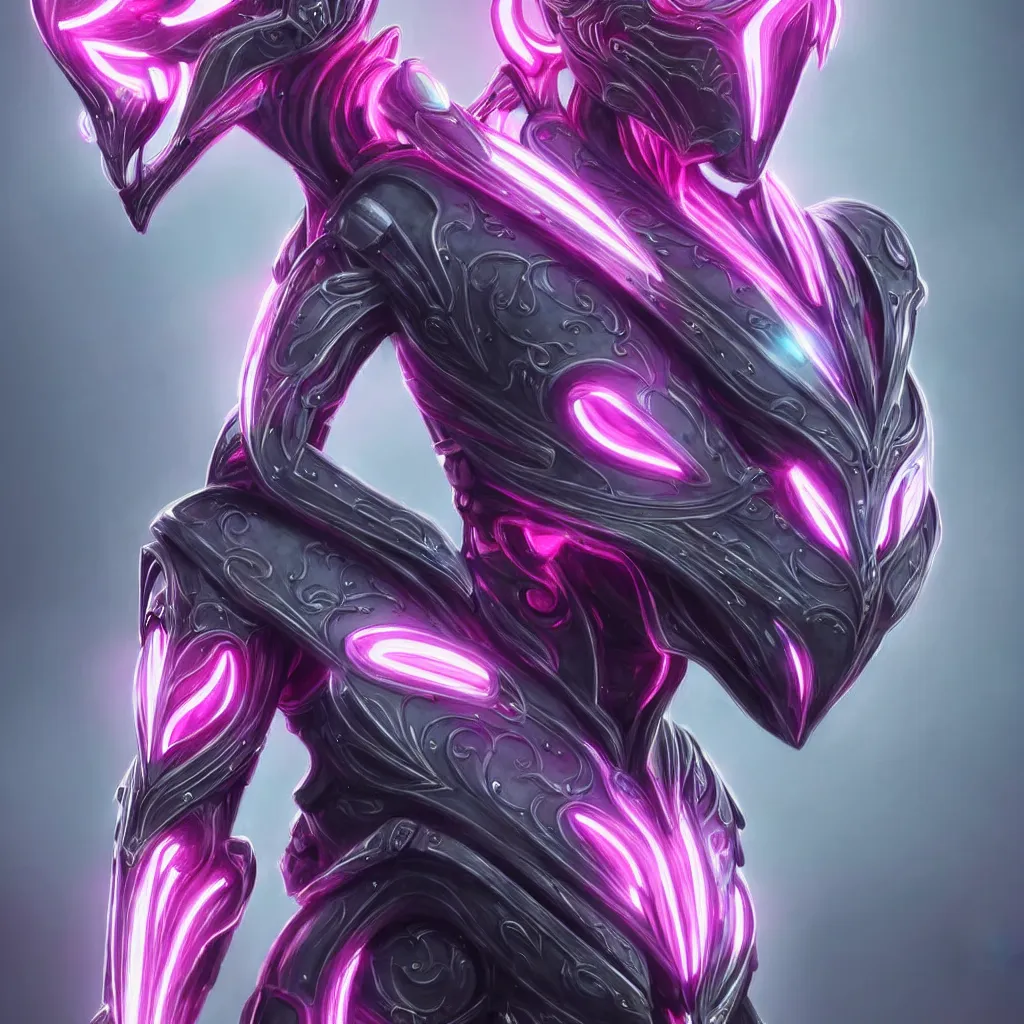 Prompt: highly detailed exquisite fanart, of a beautiful female warframe, but as an anthropomorphic robot female dragon, glowing eyes and robot dragon head, off-white plated armor, bright Fuchsia skin, royal elegant pose, close-up bust shot torso up, epic cinematic shot, realistic, professional digital art, high end digital art, sci fi, DeviantArt, artstation, Furaffinity, 8k HD render, epic lighting, depth of field