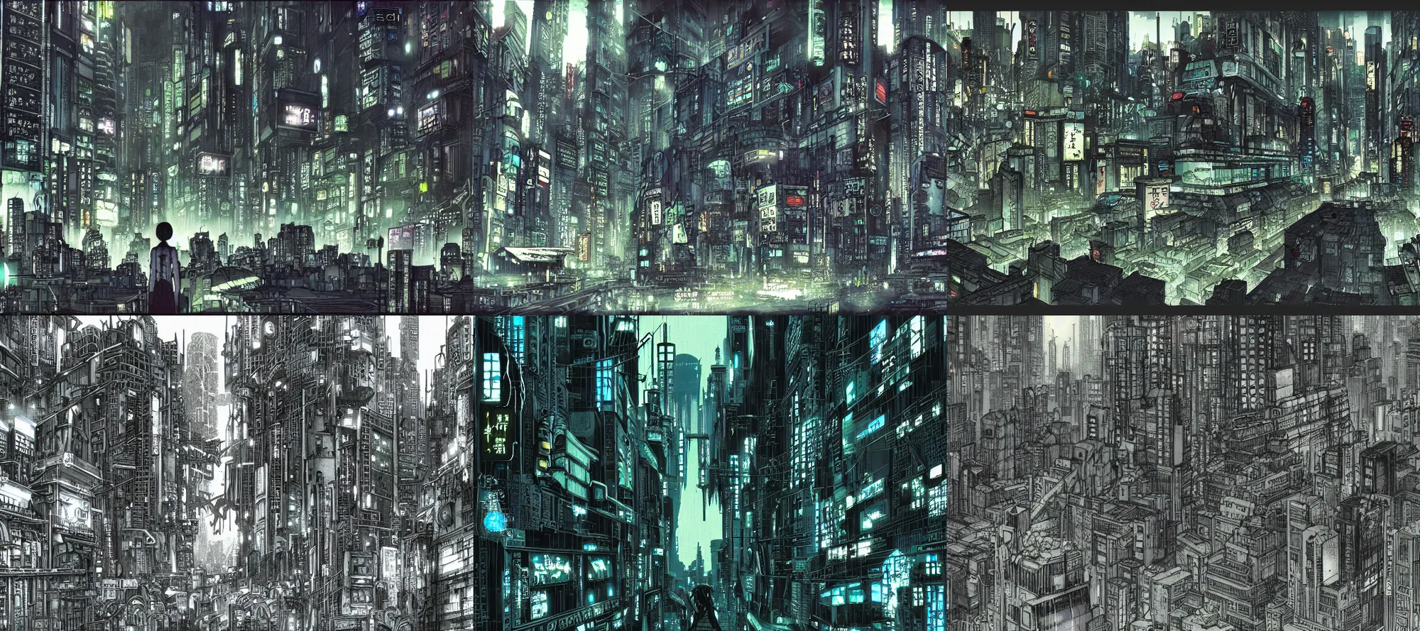 Prompt: cyberpunk city landscape, in the style of serial experiments lain, haibane renmei, niea 7, texhnolyze, despera, atmospheric, intricate lining, by yoshitoshi abe