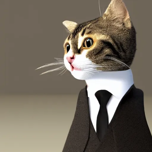 Image similar to cat in suit, irti funny picture, 3 1 5 2 tags cat head, suit smart tux, realistic cat, 4 k, render,