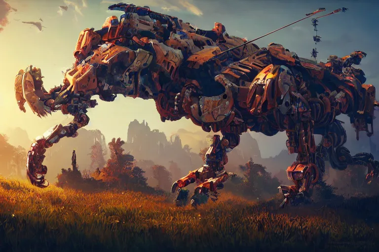 Image similar to tideripper machine mecanical creature robot of horizon forbidden west horizon zero dawn radiating a glowing aura global illumination ray tracing hdr fanart arstation by ian pesty and alena aenami artworks in 4 k