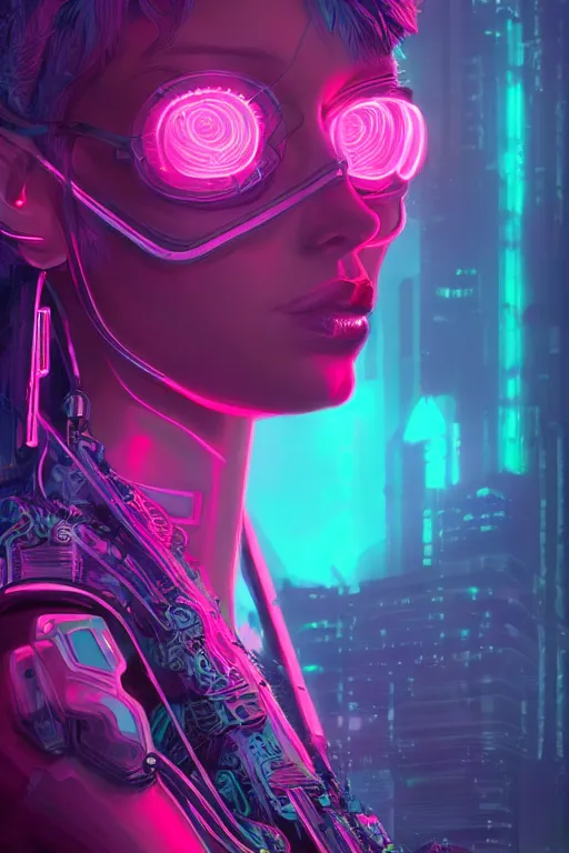 Prompt: beautiful cottagecore cyberpunk synthwave beautiful women, intricate, elegant, concept art, smooth, sharp, focus, pink neon lights, futuristic, cgsociety, in the style of artstation