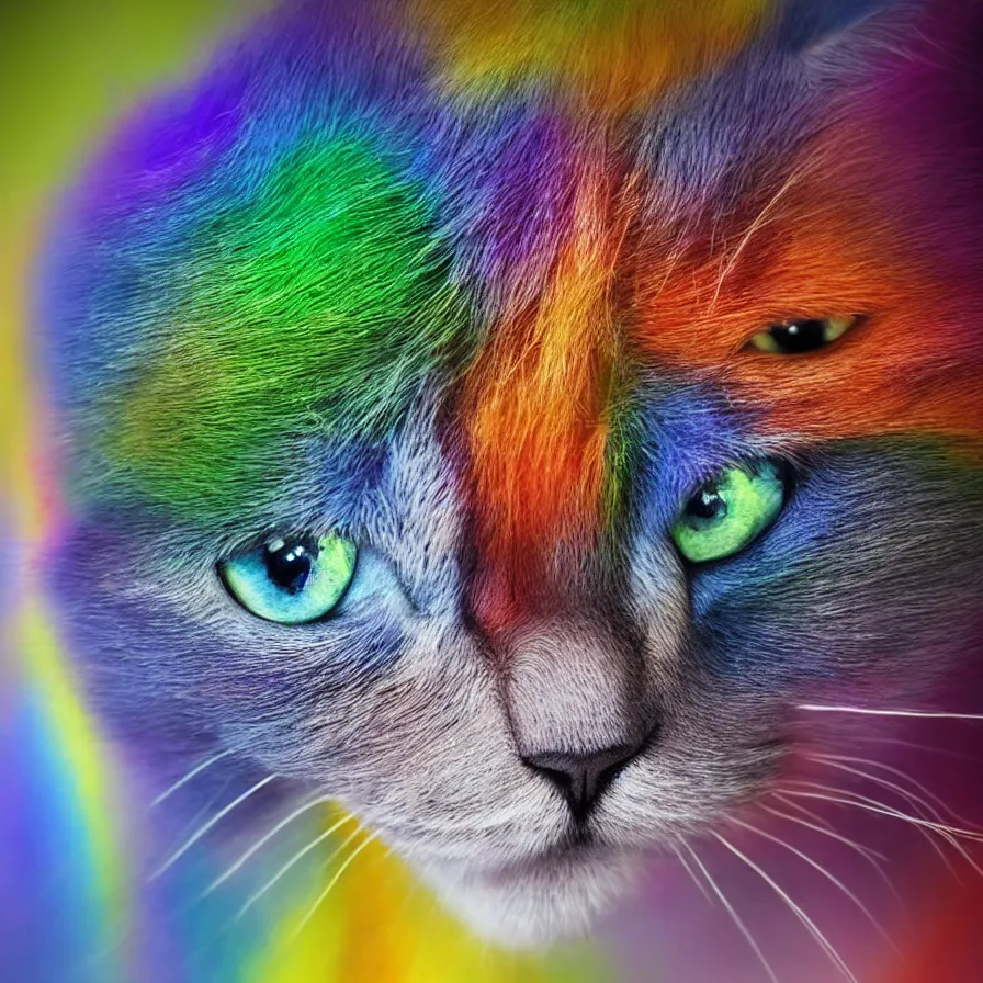 Prompt: a Rainbow cat, ultra realistic, 8K