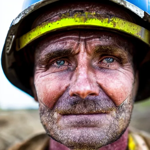 Image similar to close up face male portrait of a coal miner who just finished is last shift.