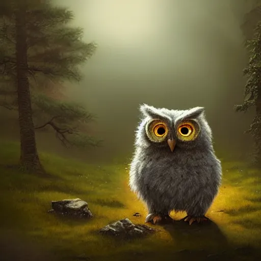 Image similar to three quarter portrait of an owlbear in the forest, d & d, fantasy, miro petrov,