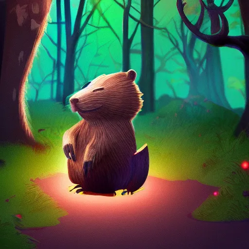 Prompt: enraged beaver, magical woodland setting, fancy lighting