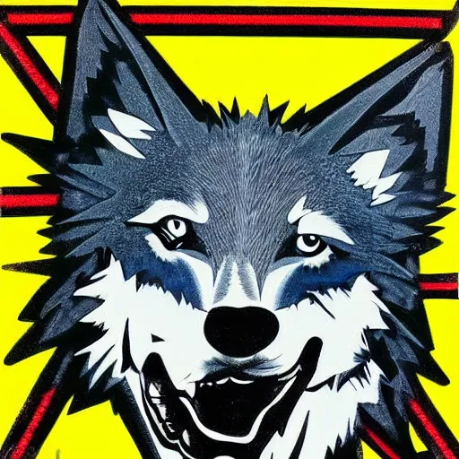 Image similar to a gem, a rock and a wolf with a dark background in the style of pop art, high definition