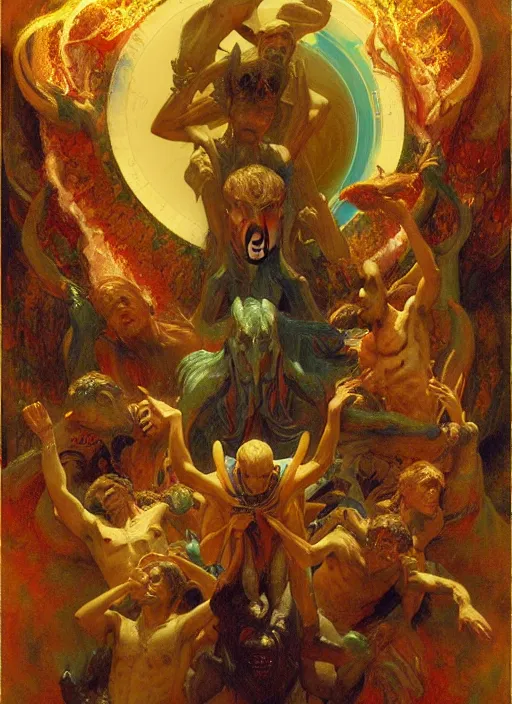 Image similar to the seventh circle of hell from dante's divine comedy with lots of colours. highly detailed painting by gaston bussiere, craig mullins, j. c. leyendecker 8 k