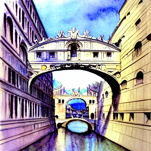 Image similar to the bridge of sighs in the style of vrubel, watercolor, pastel colors