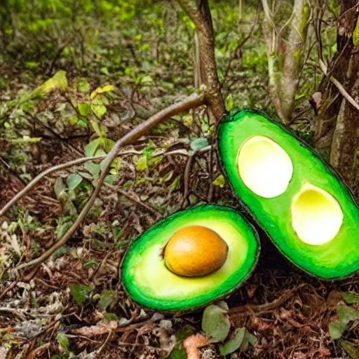 Image similar to nikocado avocado in the forest staring at me, night black and white