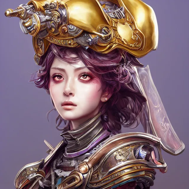 Image similar to studio portrait of lawful good colorful female holy mech paladin as absurdly beautiful, elegant, young woman, eye gear, ultrafine hyperrealistic detailed face illustration by kim jung gi, irakli nadar, intricate linework, sharp focus, bright colors, matte, octopath traveler, final fantasy, unreal engine highly rendered, global illumination, radiant light, intricate environment