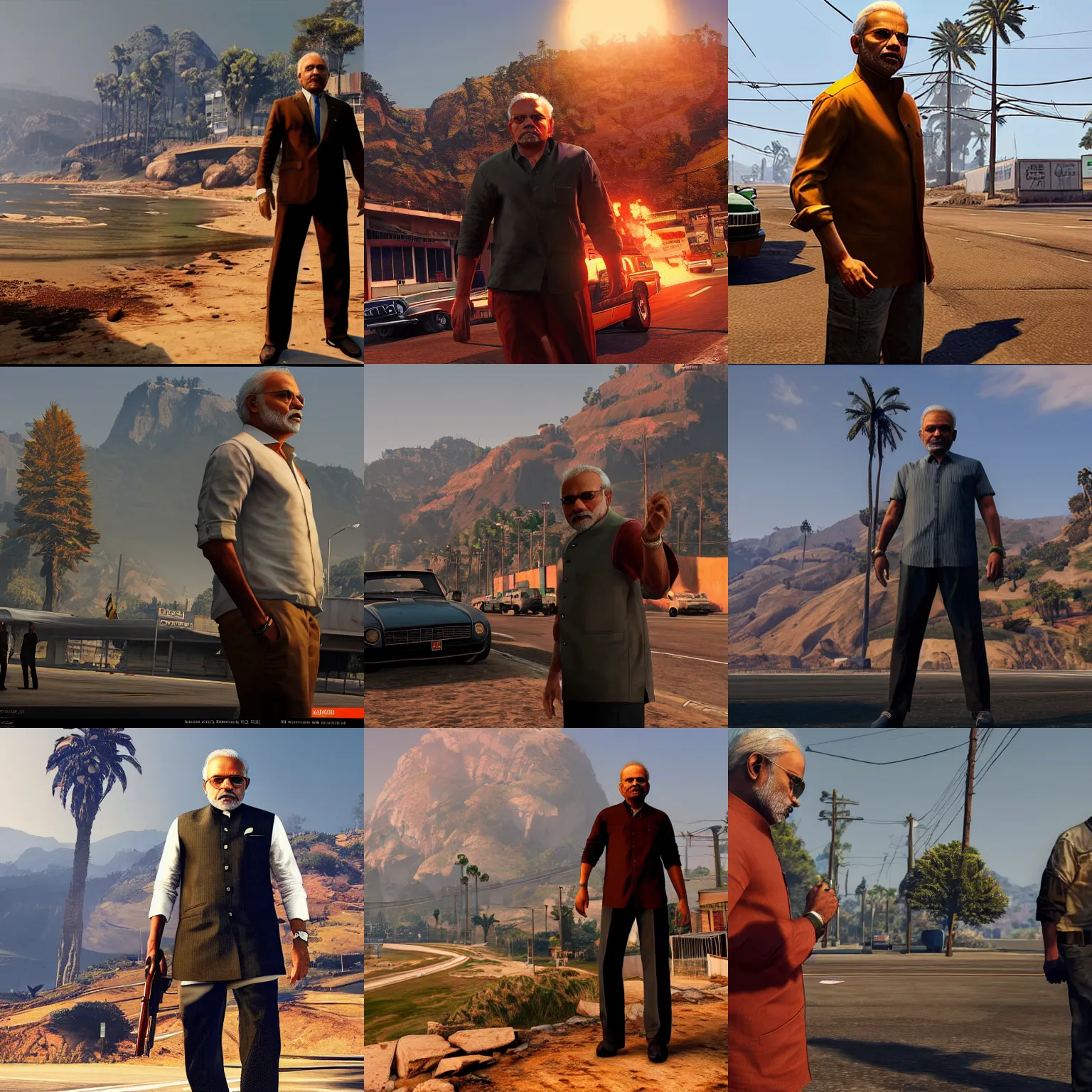 Prompt: Narendra Modi in GTA 5, concept art by James Gurney and Zdislaw Beksinski and Dariusz Zawadski and Greg Rutkowski and Jeffrey Smith, dramatic lighting, ultra HD, HDR, 8k