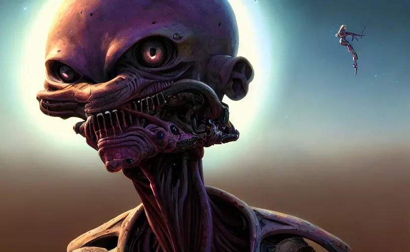 Image similar to highly detailed portrait of a sectoid, in destroy all humans!, stephen bliss, unreal engine, fantasy art by greg rutkowski, loish, rhads, ferdinand knab, makoto shinkai and lois van baarle, ilya kuvshinov, rossdraws, tom bagshaw, global illumination, radiant light, detailed and intricate environment