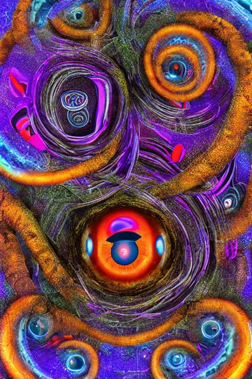 Image similar to many - eyed something with bizarre colors, abstraction, random, art, radial blur, glitch art, digital, weird, various, artstyles, 8 k, hdr, detailed, high quality, high resolution, 4 k, 8 k quality, 1 6 k, lossless, lossless quality