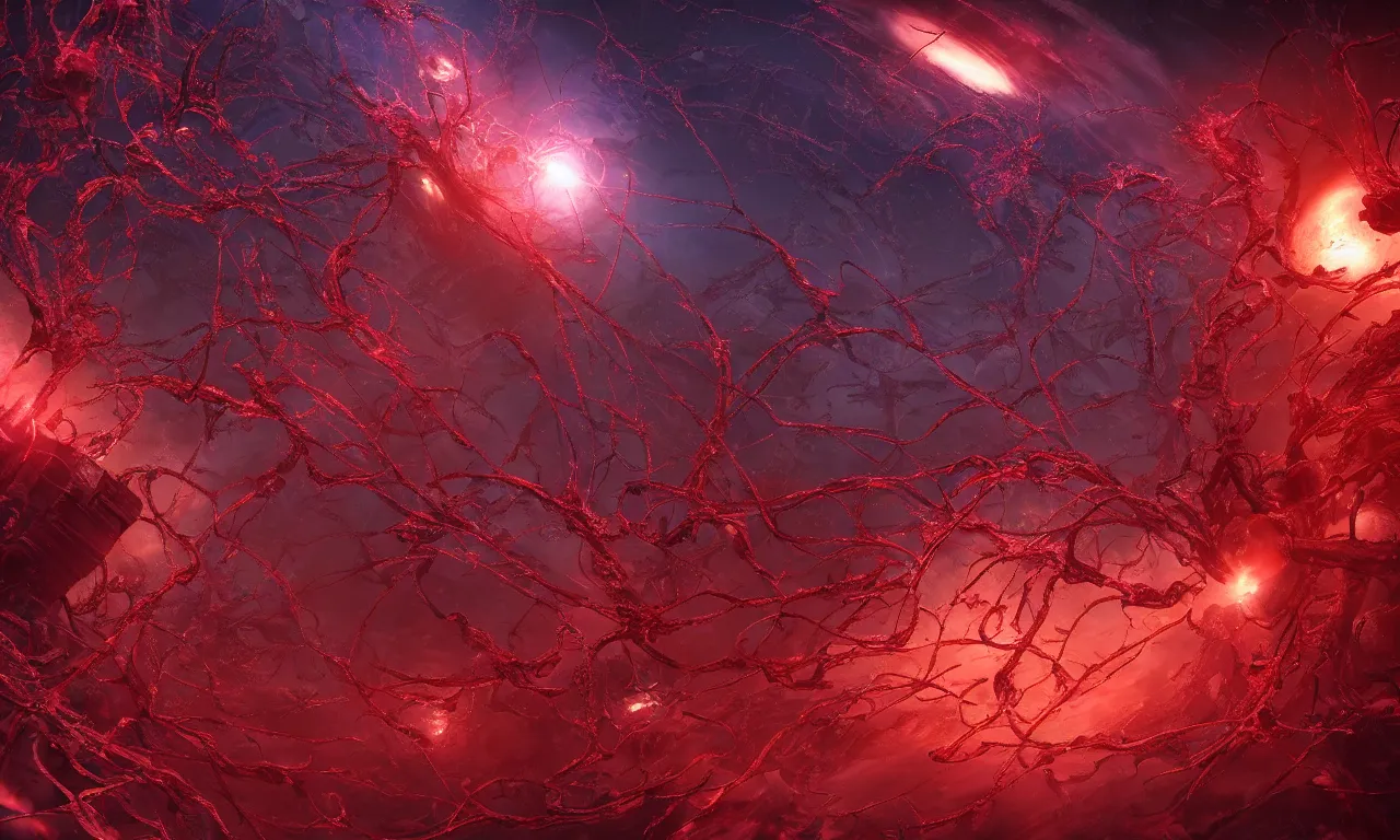 Image similar to A bloody red neurological network spanning across the galaxy,, realistic 4k octane beautifully detailed render, 4k post-processing, highly detailed, intricate complexity, epic composition, magical atmosphere, cinematic lighting, masterpiece, ultra hd