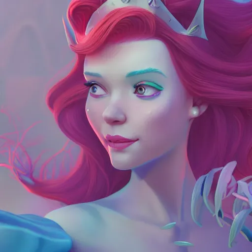 Image similar to princess ariel, hyper - detailed matte digital painting, concept art, official fan art, fantastically pastel colors, by jesper elsing and lois van baarle and ilya kuvshinov and ian spriggs, cinematic lighting, studio quality, octane render, smooth render, behance hd, trending on artstation hq