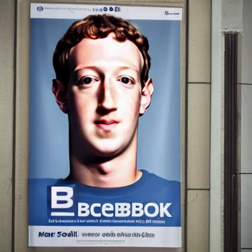 Image similar to a poster of the Big brother is watching you with face of mark Zuckerberg