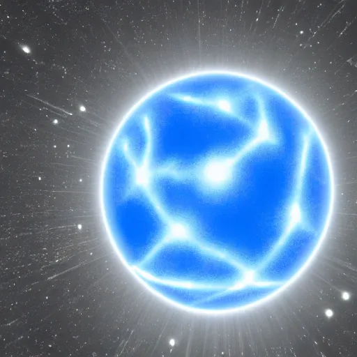 Image similar to realistic photograph of a spherical radioactive orb, glowing with intense blue light