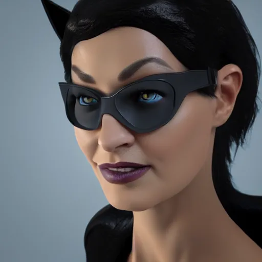 Image similar to 3d render of Catwoman, photorealistic, finalRender, octane, Unreal Engine