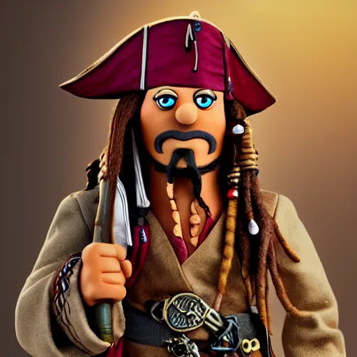 Image similar to A still of Jack Sparrow as a muppet, photo real, photographic, photograph, artstation, trending, award winning, epic lighting, featured